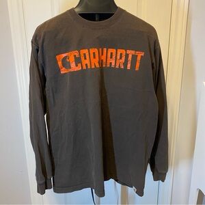 Carhartt Men's Dark Brown Long Sleeve Tee with Orange Logo